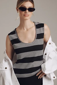 Bishop + Young Pique Striped Crew-Neck Sleeveless Top