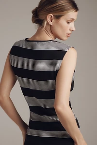 Bishop + Young Pique Striped Crew-Neck Sleeveless Top