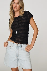 By Anthropologie Lace Ruffle Baby Tee