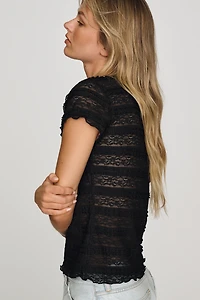 By Anthropologie Lace Ruffle Baby Tee
