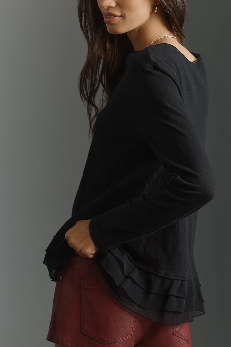 Wilt Long-Sleeve V-Neck Mixed Media Top