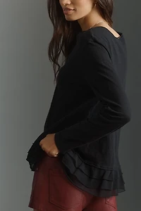 Wilt Long-Sleeve V-Neck Mixed Media Top