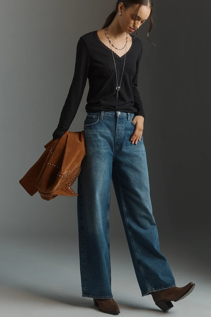 Wilt Long-Sleeve V-Neck Empire Seam Top