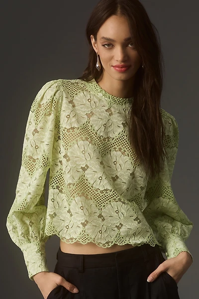 Dolan Left Coast Mock-Neck Lace Blouse