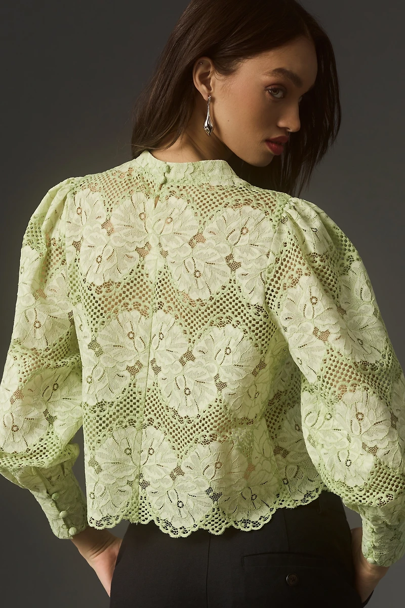 Dolan Left Coast Mock-Neck Lace Blouse