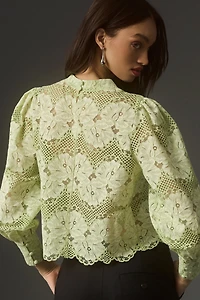 Dolan Left Coast Mock-Neck Lace Blouse