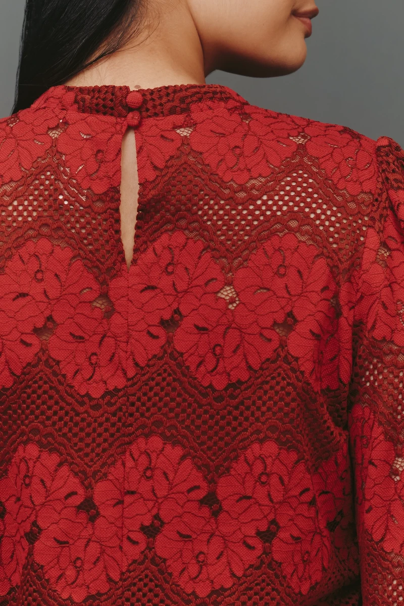 Dolan Left Coast Mock-Neck Lace Blouse