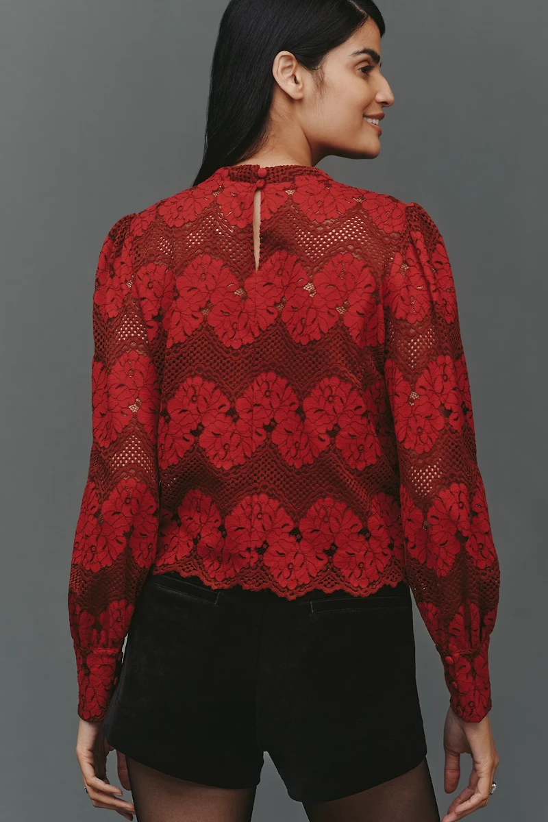 Dolan Left Coast Mock-Neck Lace Blouse