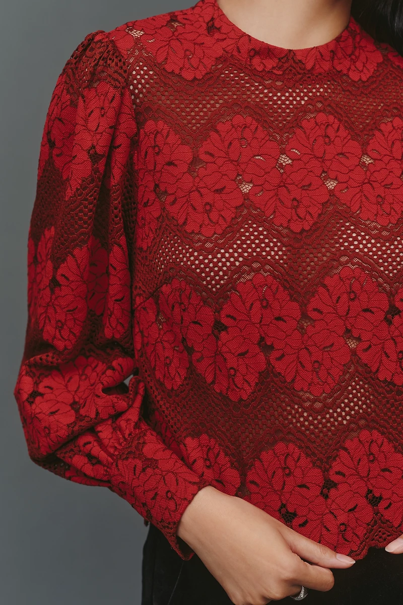 Dolan Left Coast Mock-Neck Lace Blouse