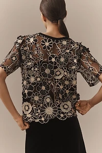 Dolan Left Coast Flower Appliqué Sheer Tee