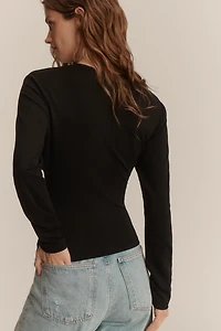Dolan Ruched V-Neck Long-Sleeve Top