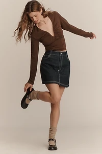 Dolan Ruched V-Neck Long-Sleeve Top
