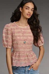 Dolan Left Coast Lace Stripe Peplum Top