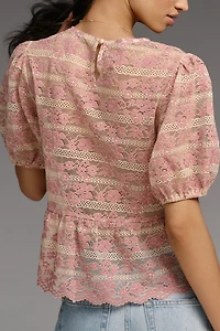 Dolan Left Coast Lace Stripe Peplum Top