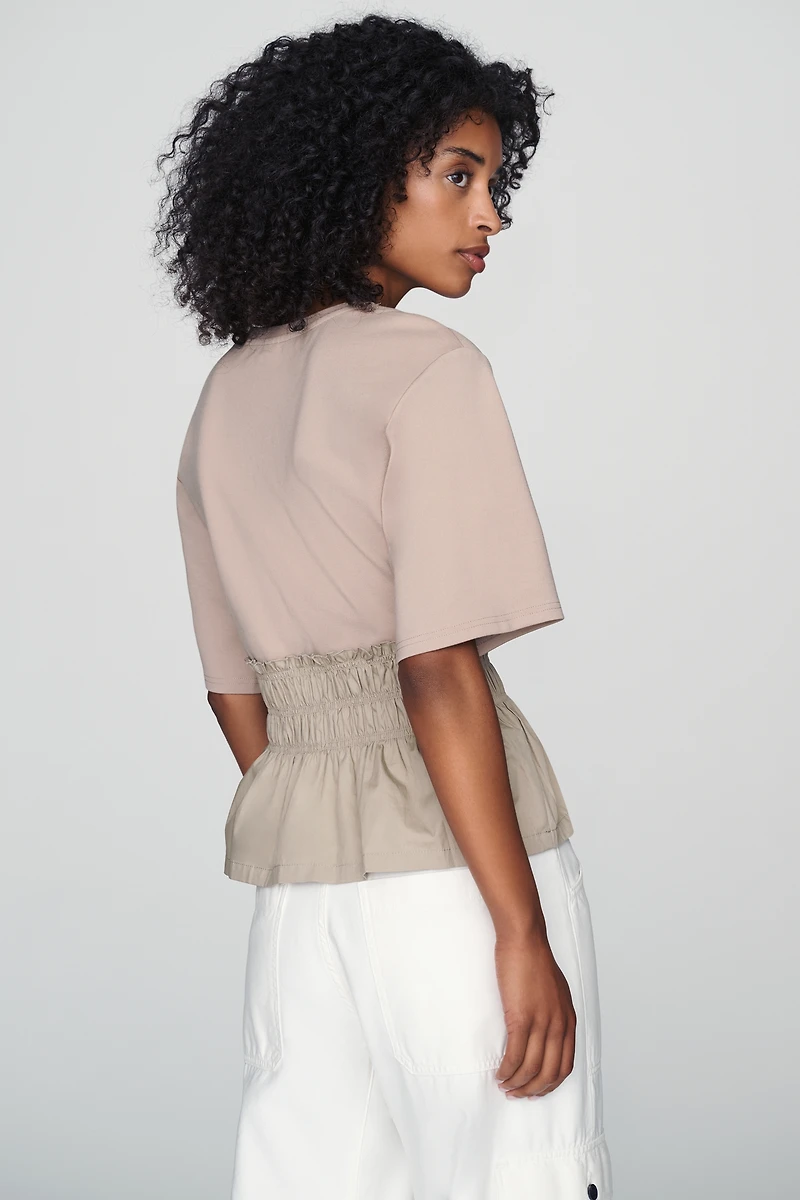 Dolan Left Coast 100% Cotton Smocked Peplum Tee