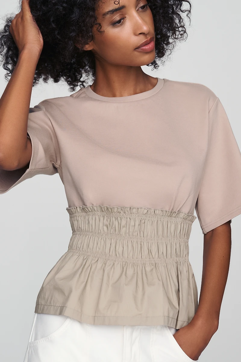 Dolan Left Coast 100% Cotton Smocked Peplum Tee