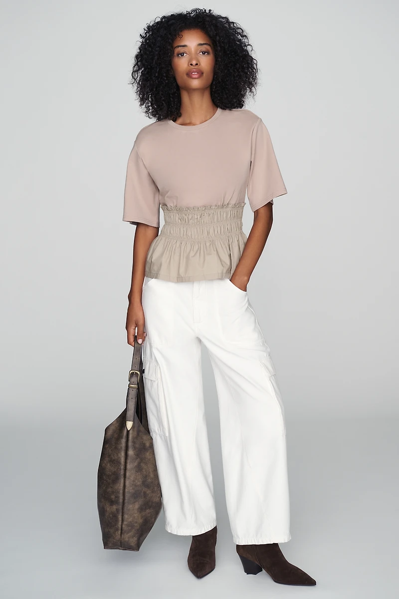 Dolan Left Coast 100% Cotton Smocked Peplum Tee