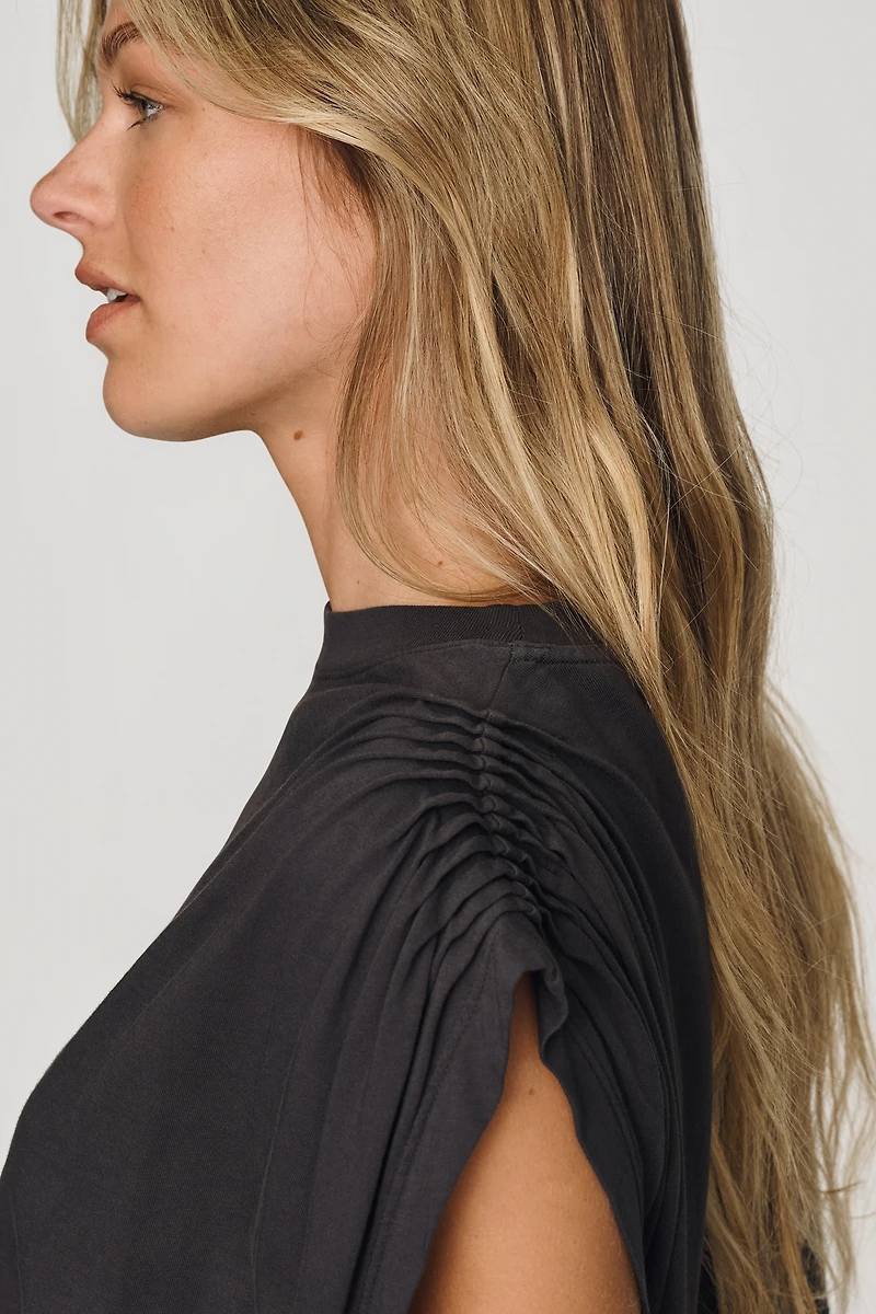 AGOLDE Roma 100% Cotton Ruched Shoulder Tee