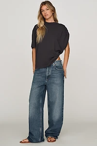 AGOLDE Roma 100% Cotton Ruched Shoulder Tee