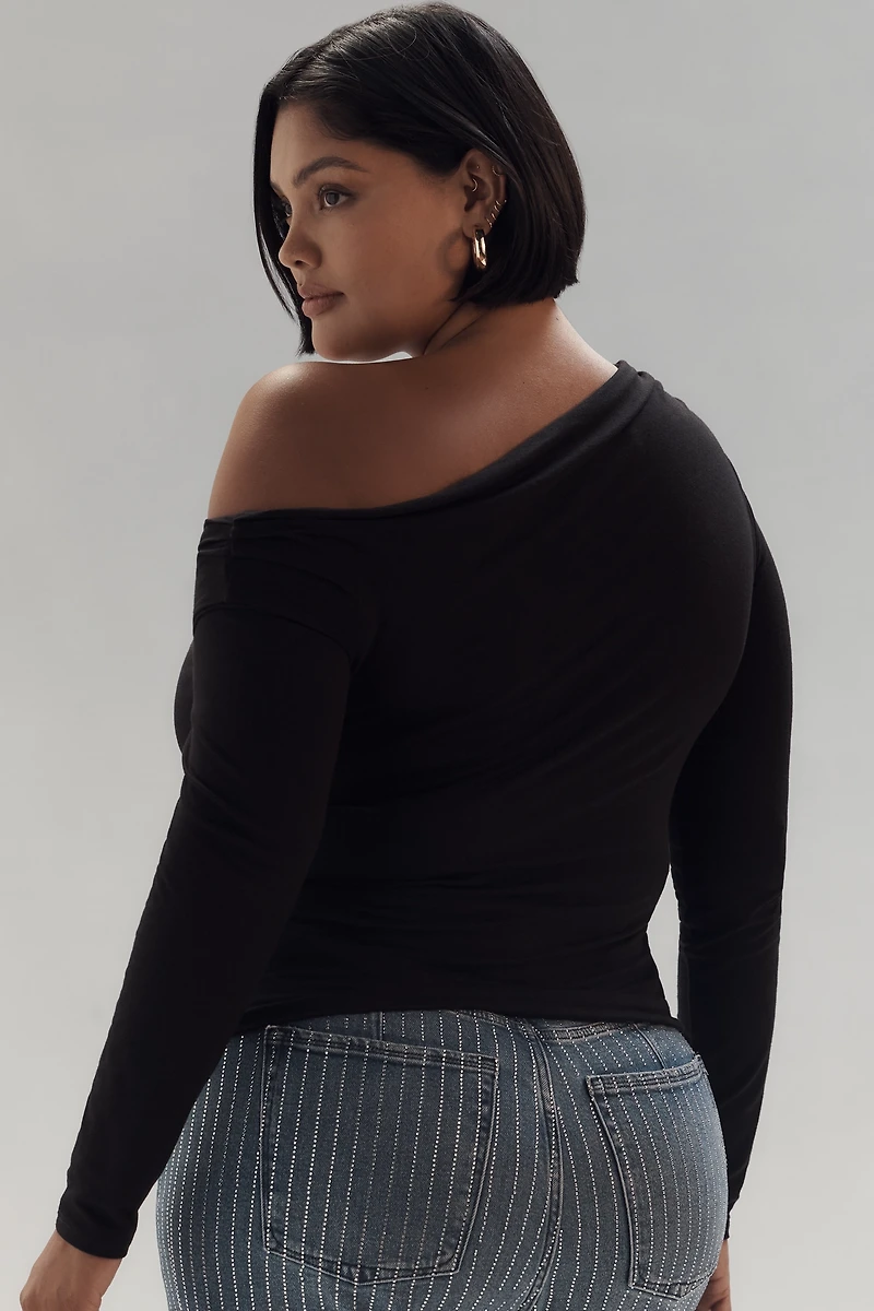 AFRM Vivica Plus Off-The-Shoulder Ruffle Mesh Top