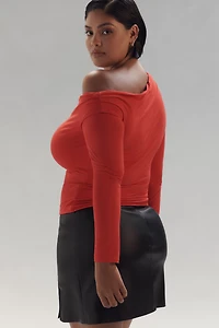 AFRM Vivica Plus Off-The-Shoulder Ruffle Mesh Top