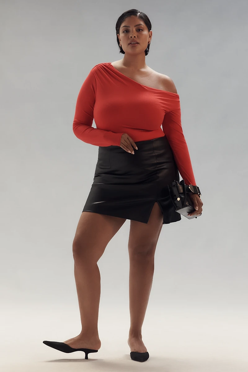 AFRM Vivica Plus Off-The-Shoulder Ruffle Mesh Top