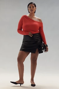 AFRM Vivica Plus Off-The-Shoulder Ruffle Mesh Top