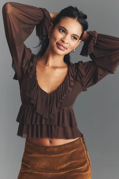 AFRM Addison Power Mesh Ruffle Blouse