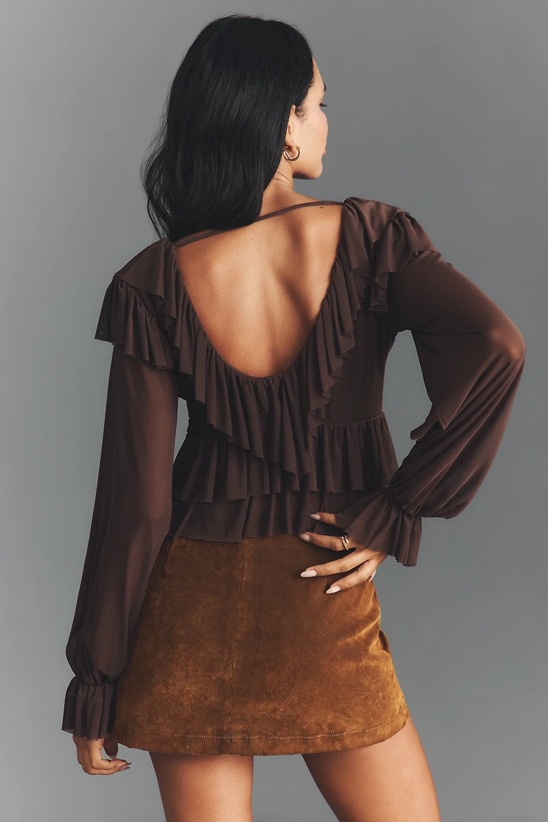 AFRM Addison Power Mesh Ruffle Blouse