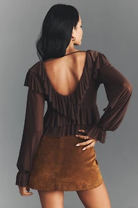 AFRM Addison Power Mesh Ruffle Blouse