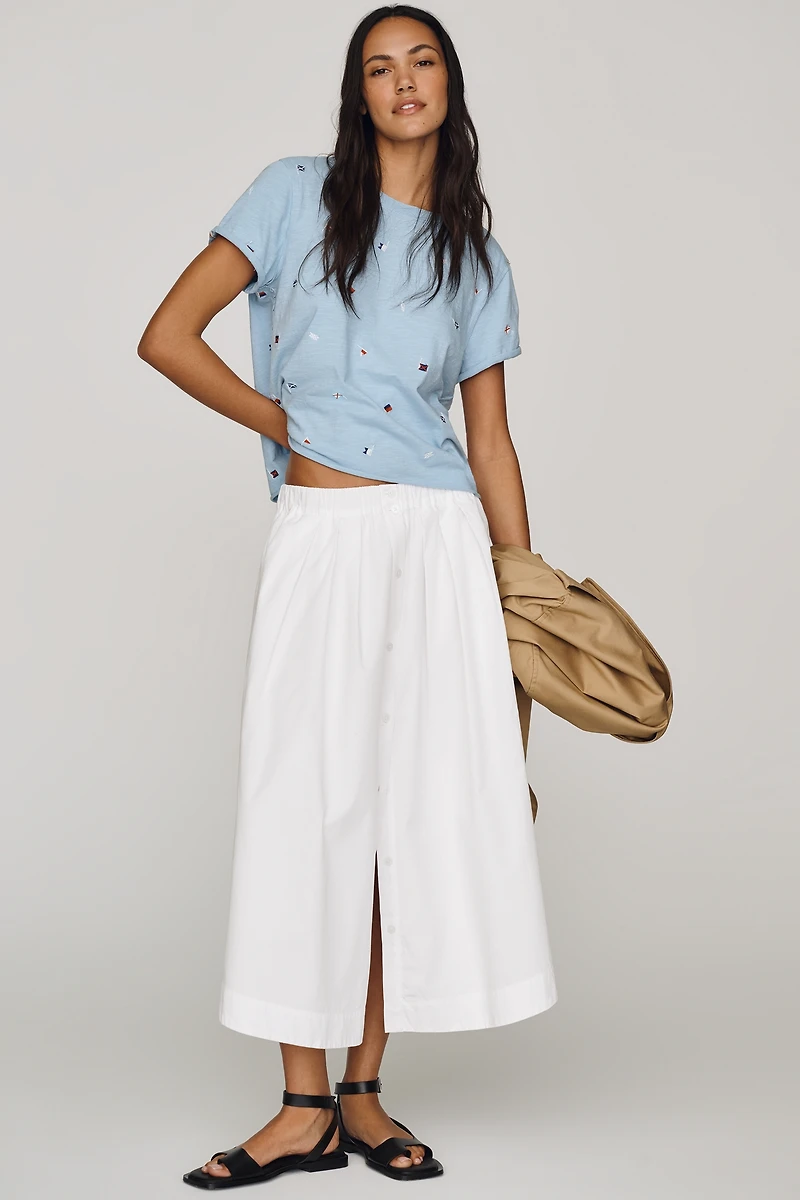 Maeve Caitlin Cotton Embroidered Boxy Tee