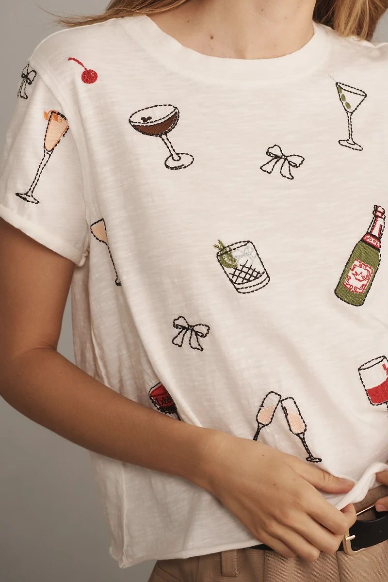 The Caitlin Embroidered Boxy Tee by Maeve