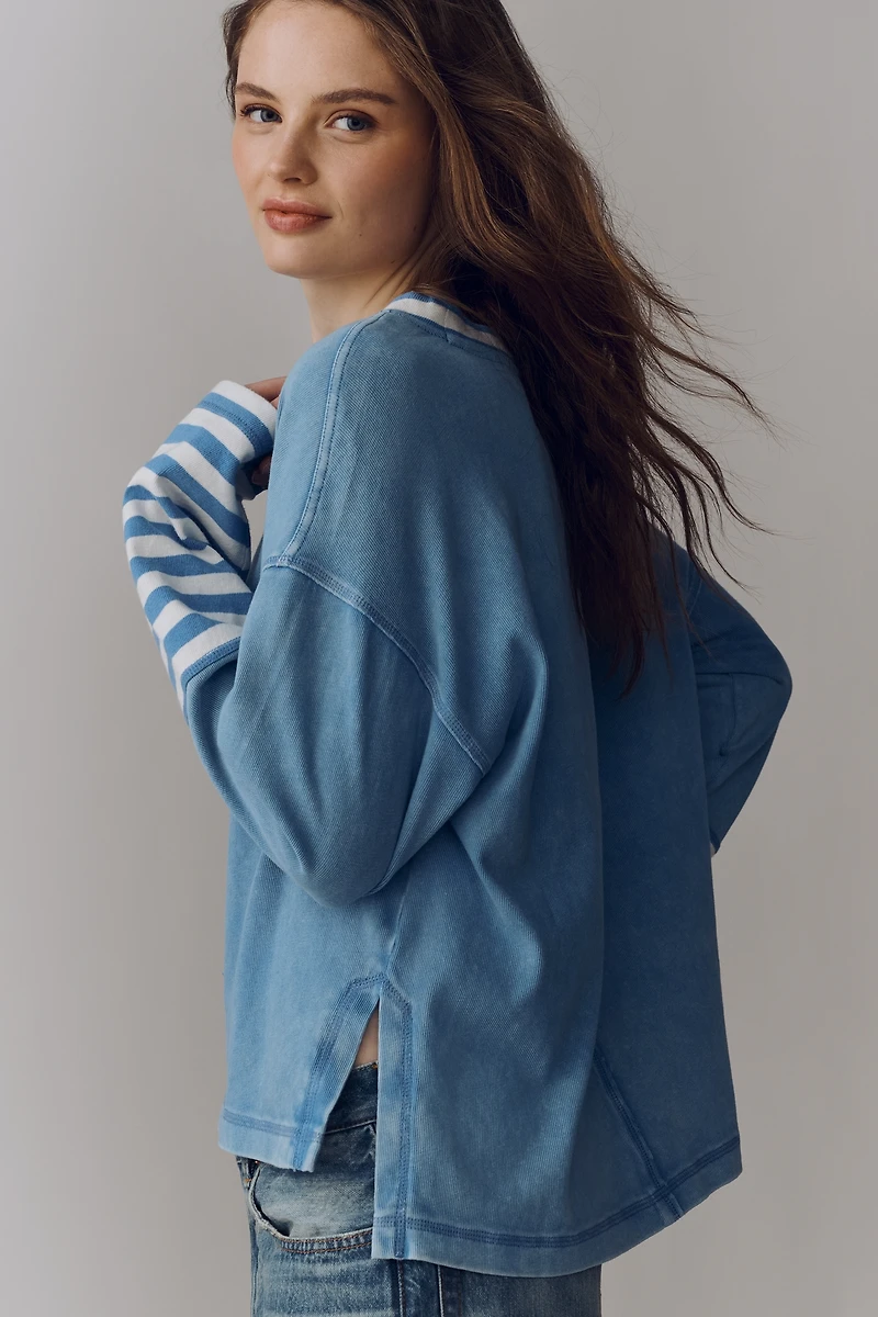 Pilcro Cotton Seamed Long-Sleeve Top