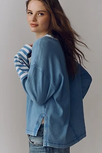 Pilcro Cotton Seamed Long-Sleeve Top