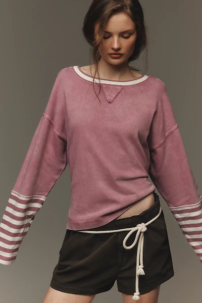 Pilcro Cotton Seamed Long-Sleeve Top