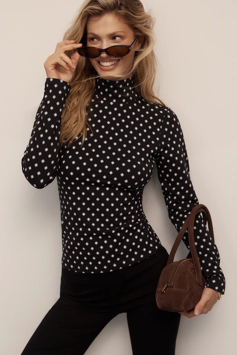 The Hailey Printed Long-Sleeve Turtleneck Top by Maeve