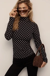 The Hailey Printed Long-Sleeve Turtleneck Top by Maeve