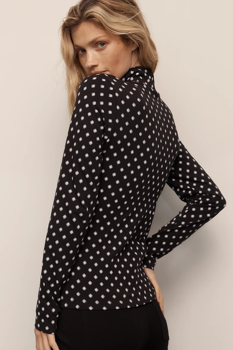 The Hailey Printed Long-Sleeve Turtleneck Top by Maeve