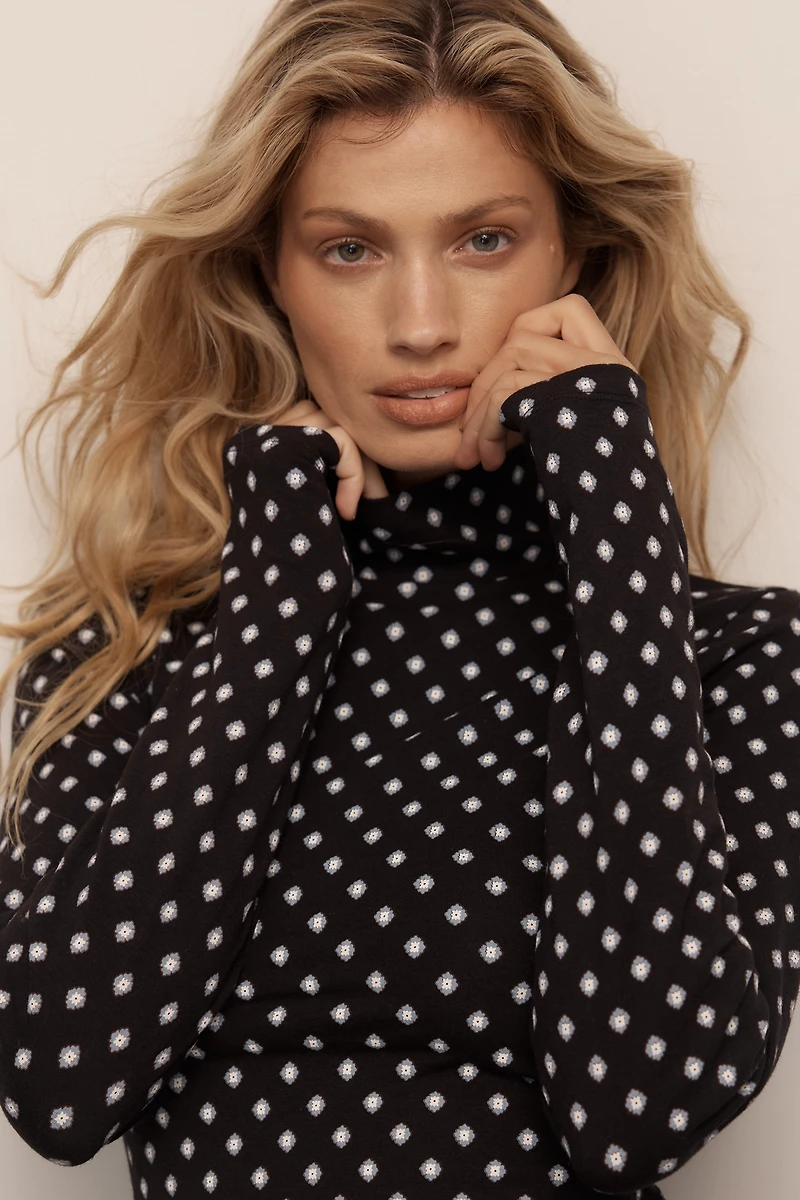 The Hailey Printed Long-Sleeve Turtleneck Top by Maeve