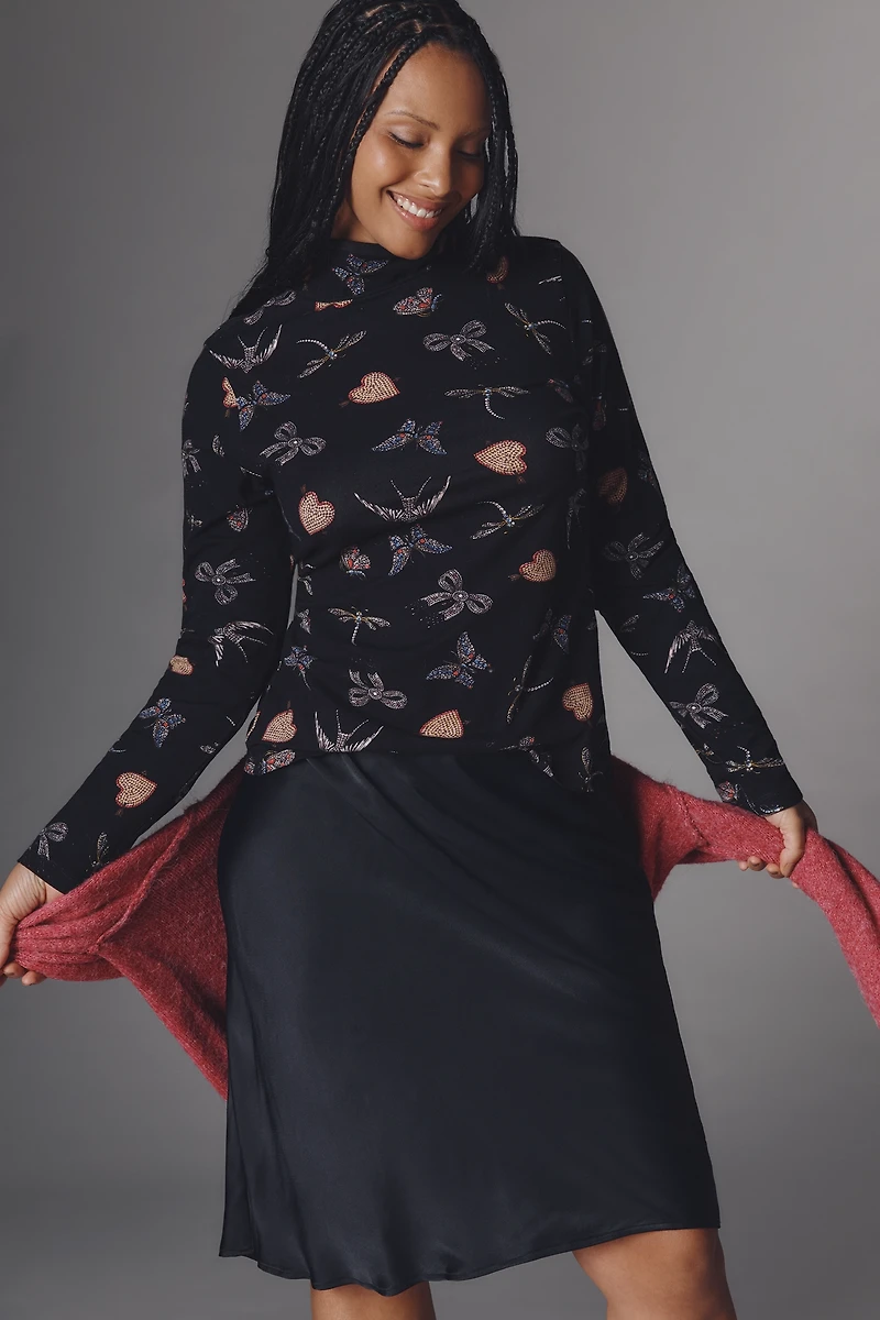 The Hailey Printed Long-Sleeve Turtleneck Top by Maeve