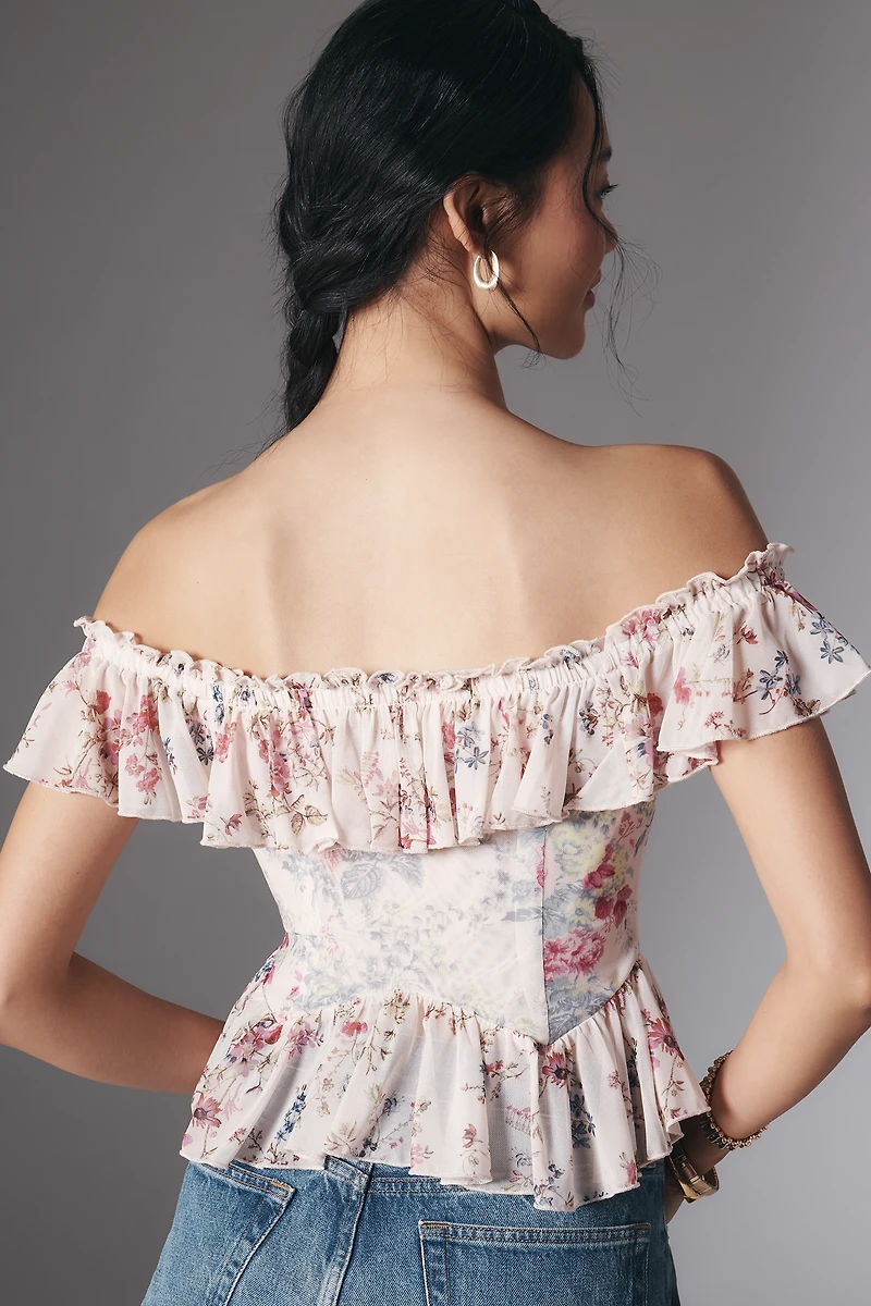 By Anthropologie Off-The-Shoulder Mesh Top