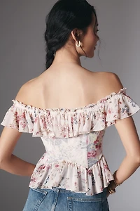 By Anthropologie Off-The-Shoulder Mesh Top