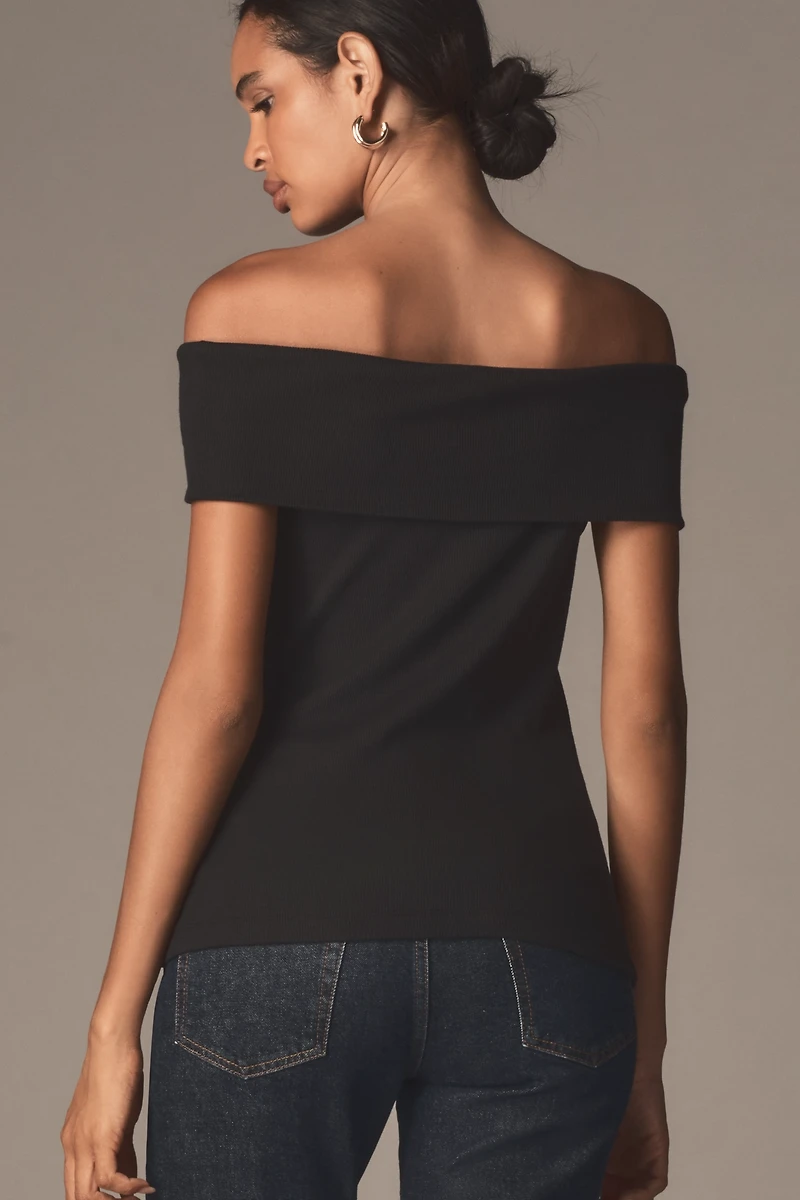 Pilcro Off-The-Shoulder Twist Rib Top