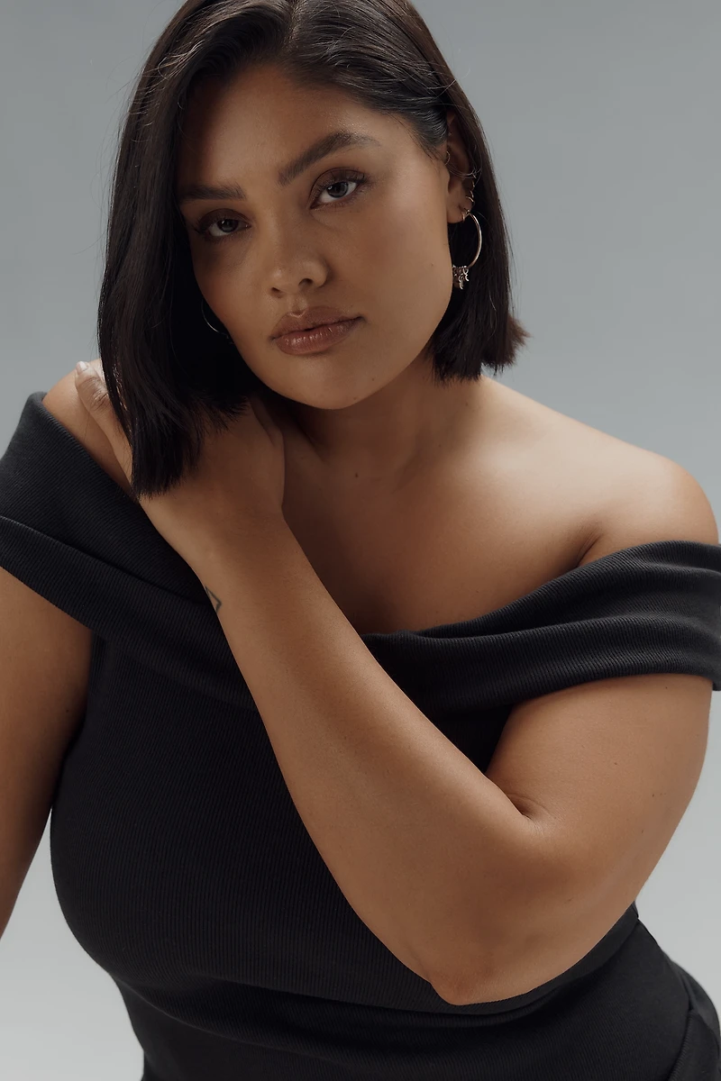 Pilcro Off-The-Shoulder Twist Rib Top