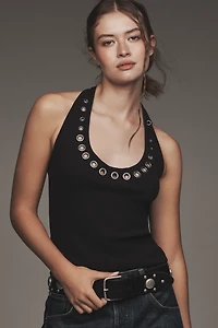 Pilcro Scoop-Neck Grommet Halter Top