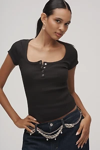 Maeve Scoop-Neck Henley Tee