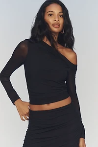 By Anthropologie Mesh Long-Sleeve Asymmetric Top