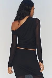 By Anthropologie Mesh Long-Sleeve Asymmetric Top