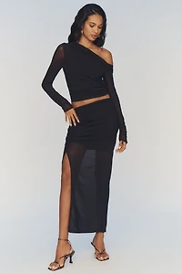By Anthropologie Mesh Long-Sleeve Asymmetric Top