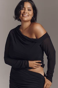 By Anthropologie Mesh Long-Sleeve Asymmetric Top
